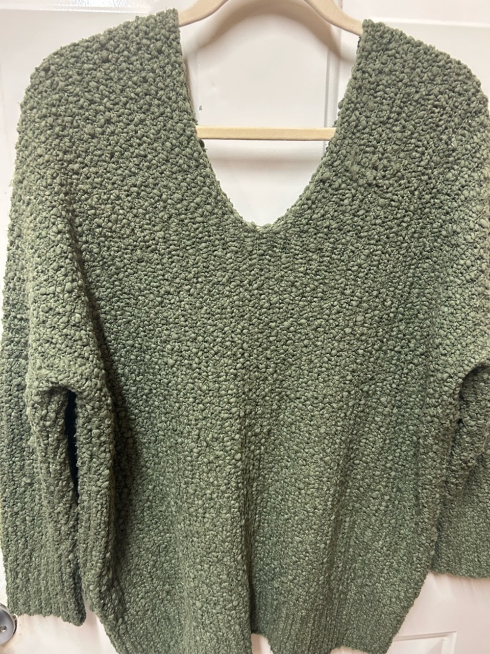 Cozy Olive Green Bouclé V-Neck Sweater